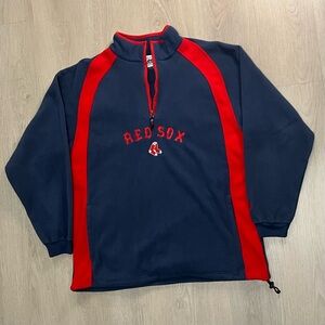 WORN Lee Sport Boston Red Sox Quarter Zip Pullover Fleece Navy Blue / Red